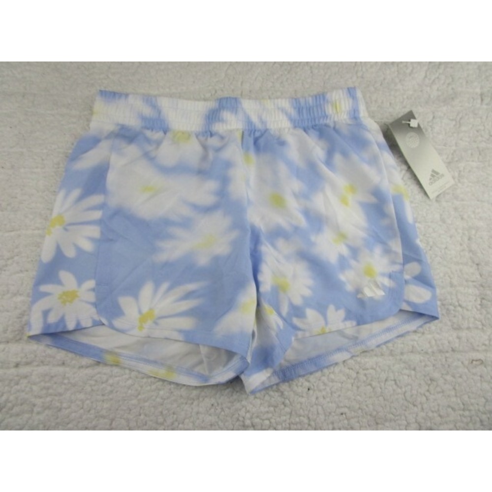 Adidas Girl's XL (16) Running Athletic Shorts Light Blue Daisy Print AH4386T